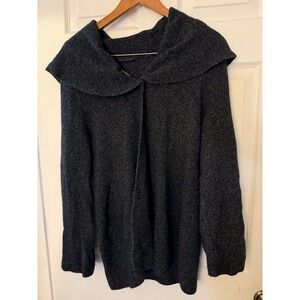 Damask Cardigan Sweater Womens Large Wool Angora Cashmere Blend Black Snap Front